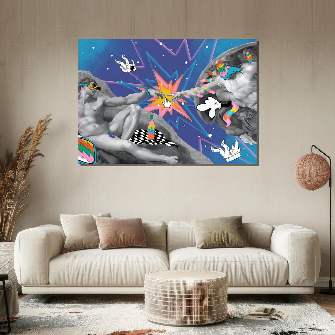 Creation of Adam Pop Art Astronaut Cosmic Remix Funny Art Poster - Image 2