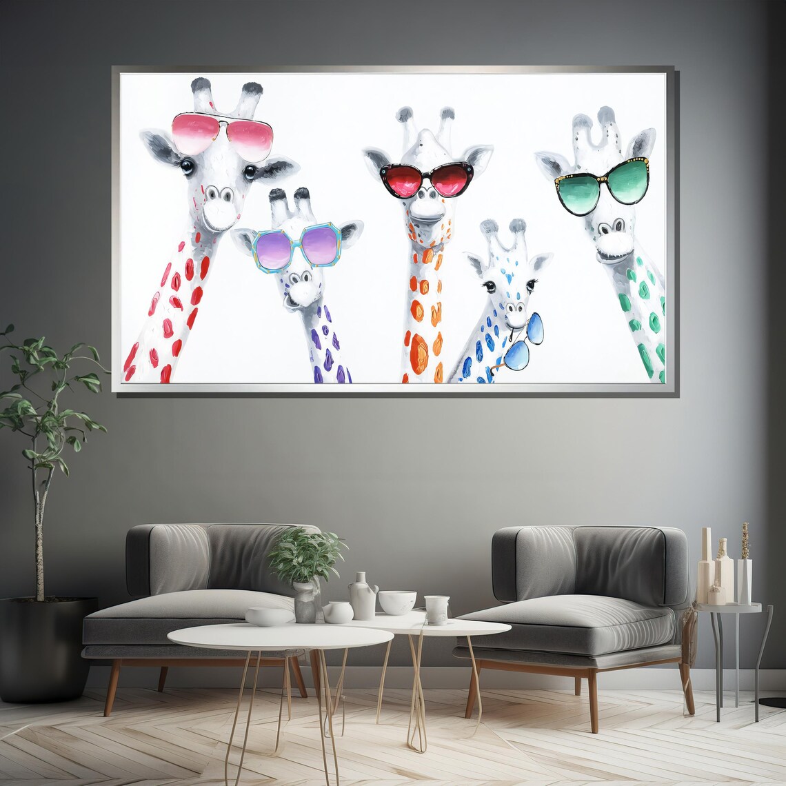 Five Playful Giraffes Wearing Colorful Sunglasses Funny Wall Poster - Image 4