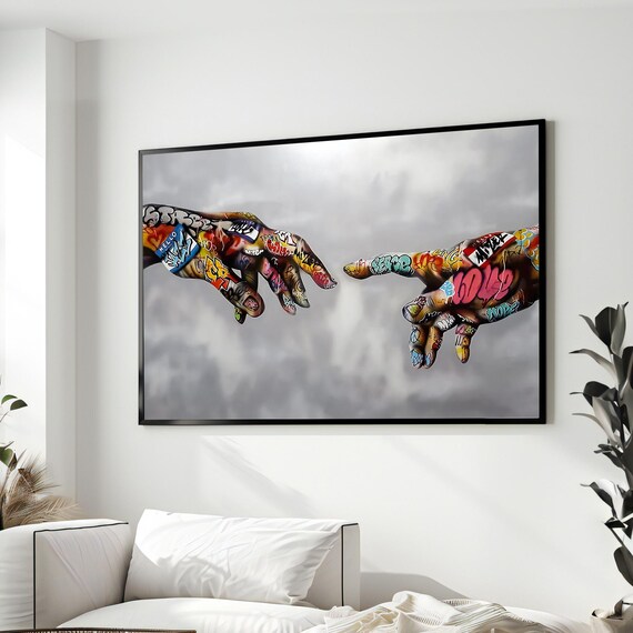 Graffiti Tattooed Hands Creation of Adam Touch Street Art Poster