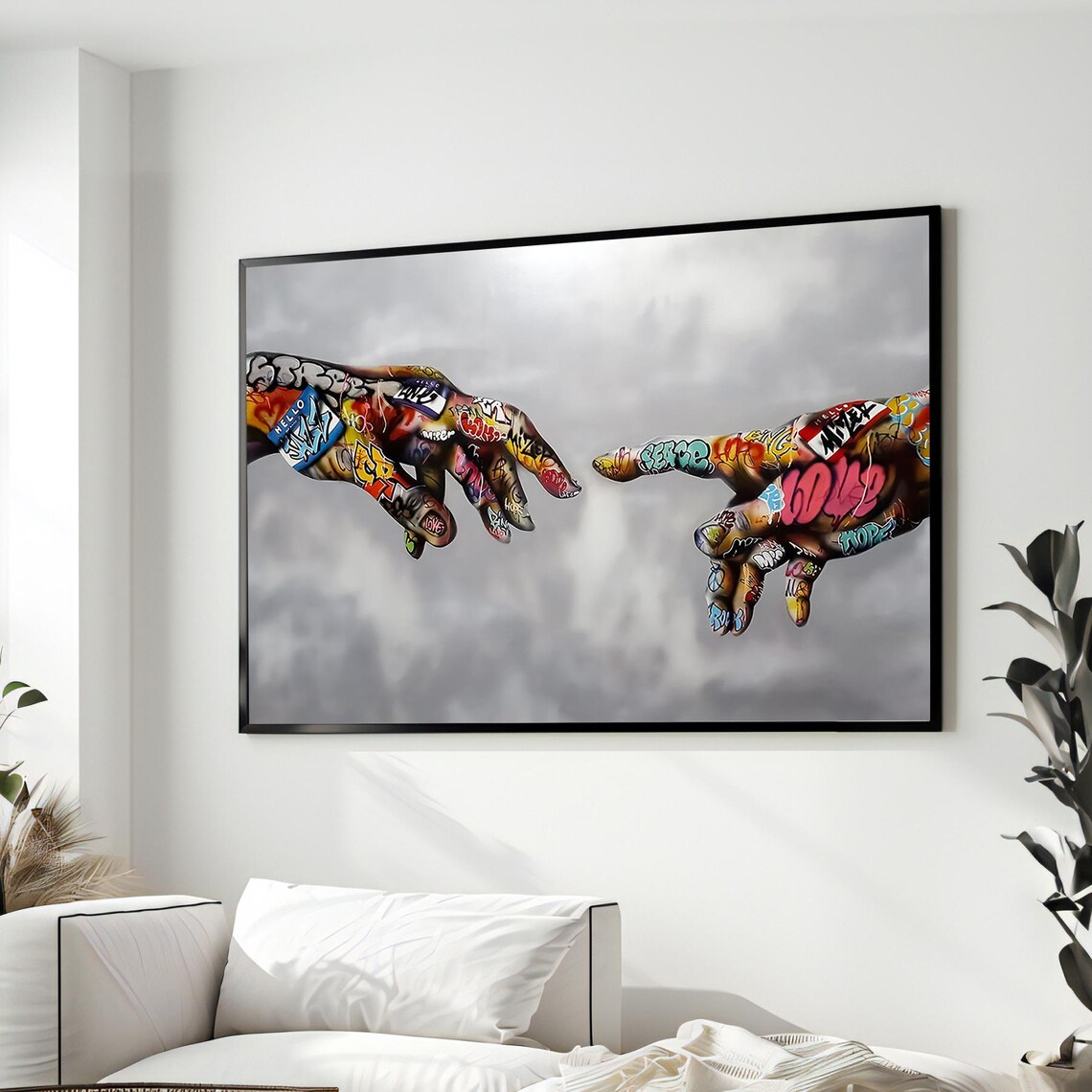 Graffiti Tattooed Hands Creation of Adam Touch Street Art Poster