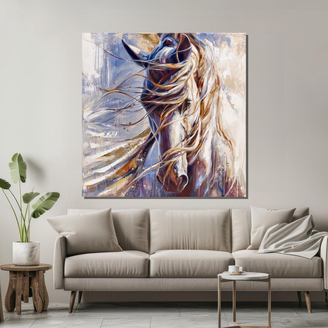 Elegant Horse with Flowing Mane in the Wind Poster for Home Decor - Image 2