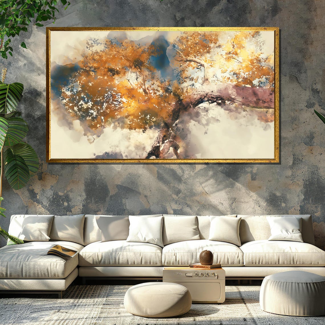 Golden Abstract Tree Wall Art Modern Watercolor Inspired Home Decor - Image 6