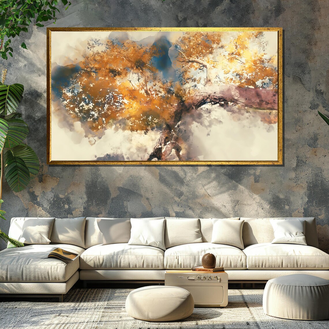 Golden Autumn Tree Watercolor Splashes Abstract Nature Poster - Image 6