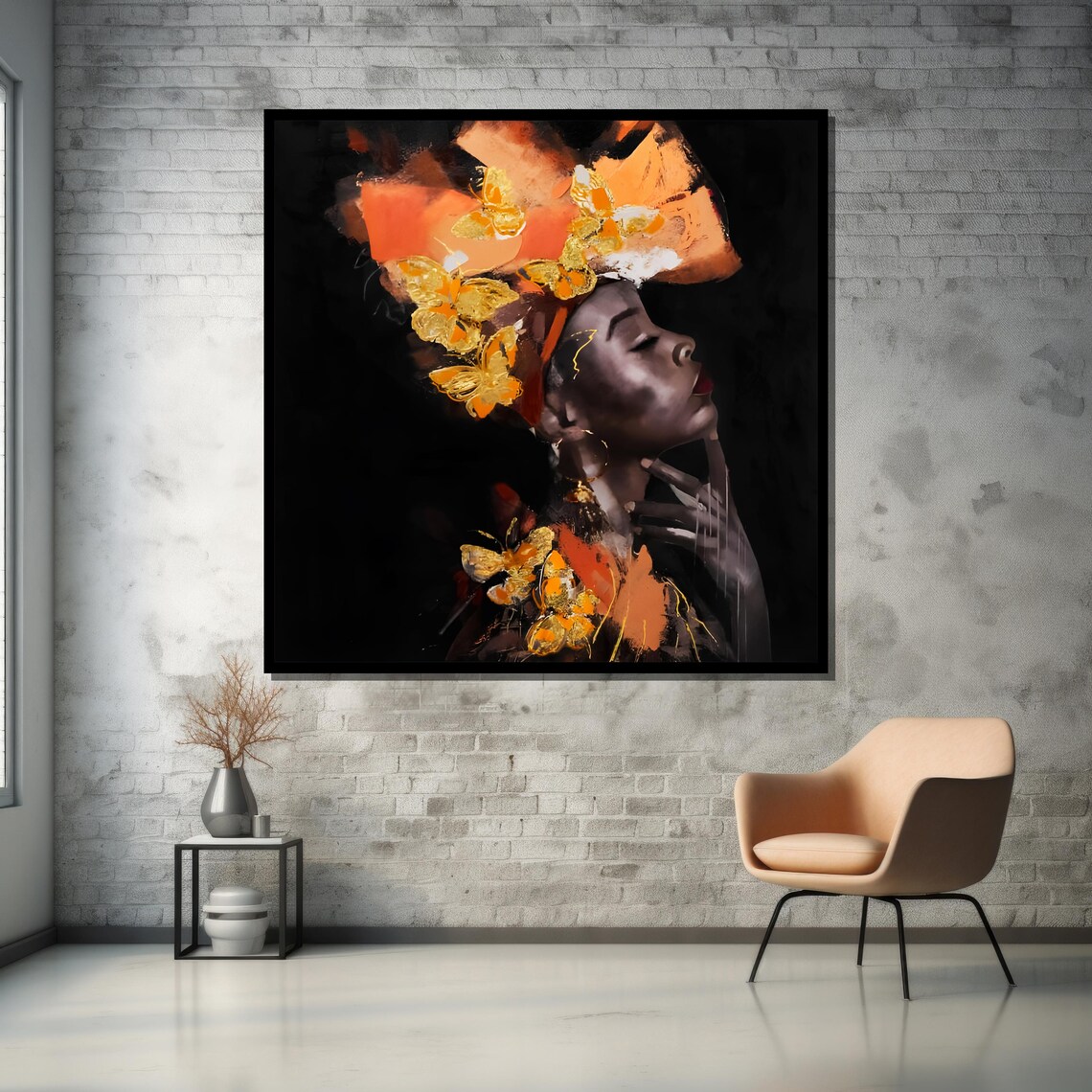 Stunning Afrocentric Wall Art African Woman With Orange And Gold Headdress Modern Art For Home Or Office Decor - Image 5