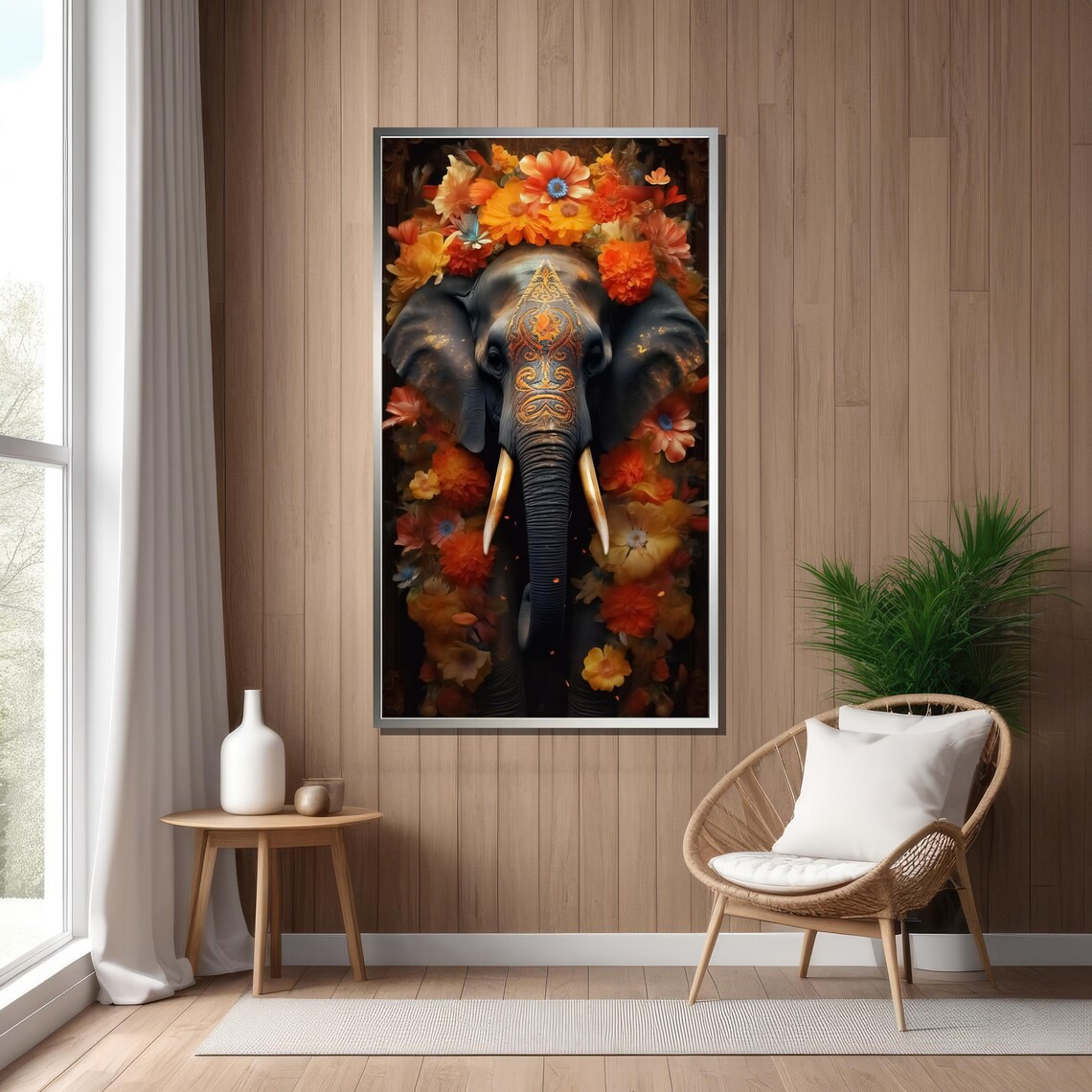 Ornate Elephant Head With Painted Forehead and Flower Crown Art Poster - Image 5
