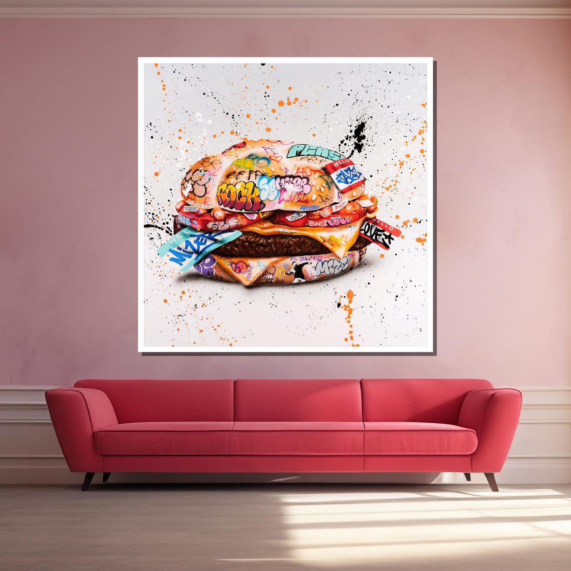 Graffiti Burger Bold Street Art Style Cheeseburger Print For Modern Urban Wall Decor Vibrant Food Art - Image 3