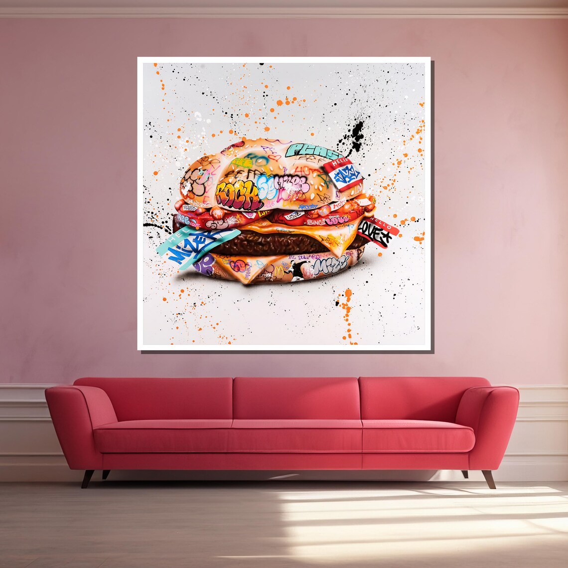 Graffiti-Covered Cheeseburger Bold Street Food Urban Art Poster - Image 3