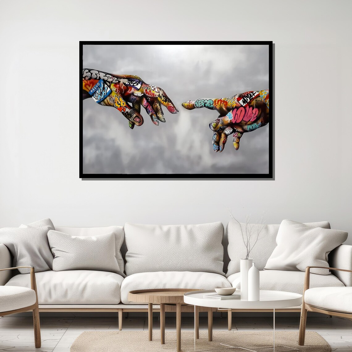 Graffiti Tattooed Hands Creation of Adam Touch Street Art Poster - Image 5