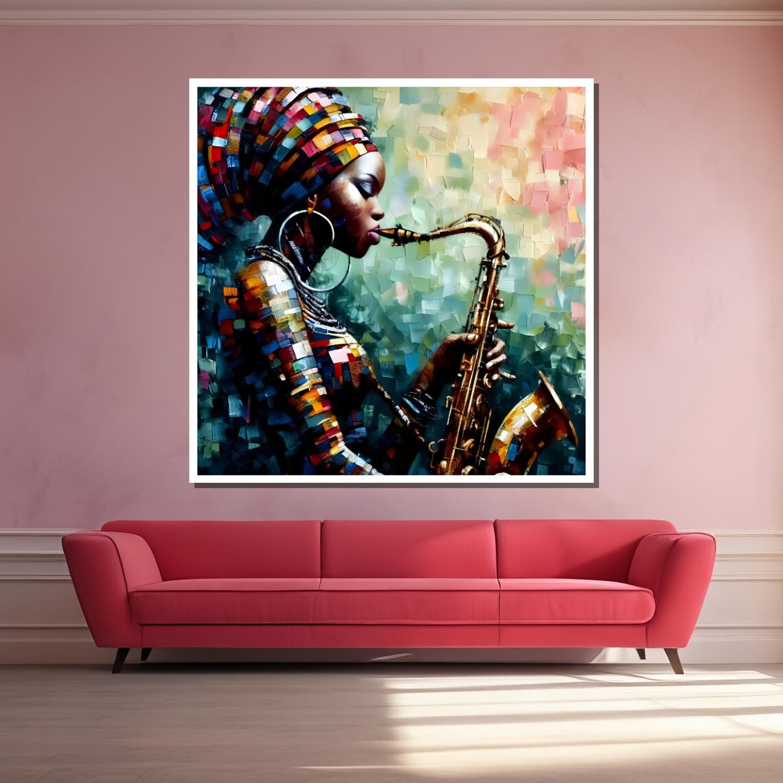 Jazz Woman with Saxophone Colorful Mosaic Poster for Music Room - Image 3