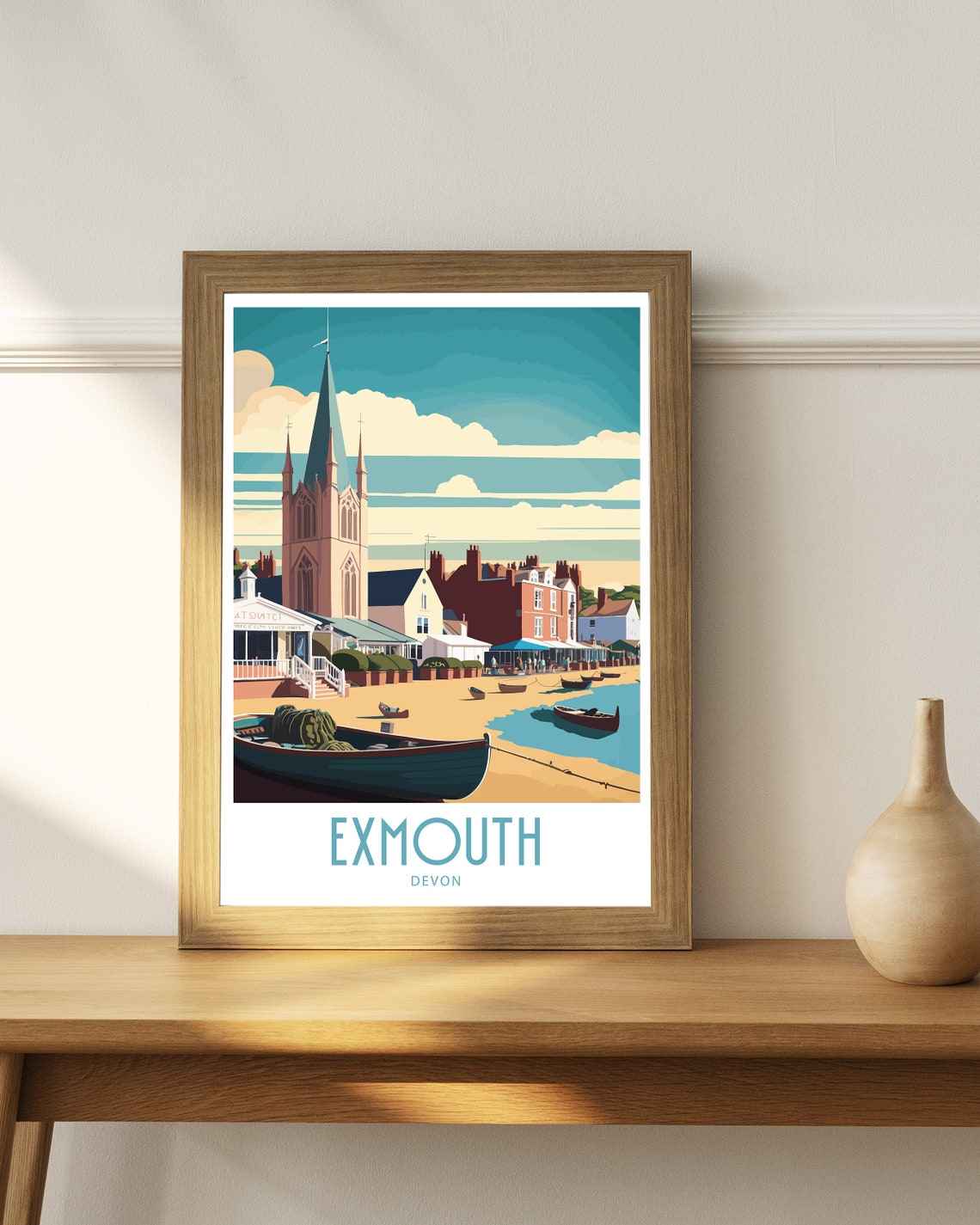 Exmouth Devon Beach Boats Church Spire Vintage Travel Poster - Image 4