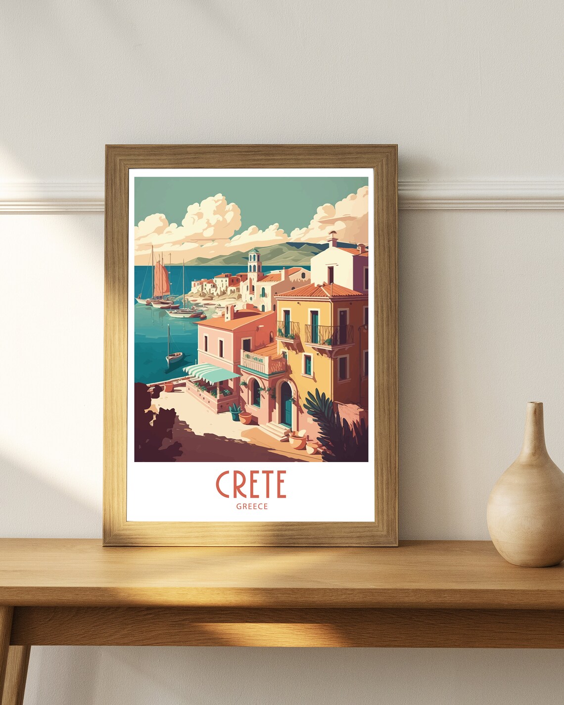 Crete Greece Retro Fishing Village Harbor Sailboats Travel Poster - Image 4