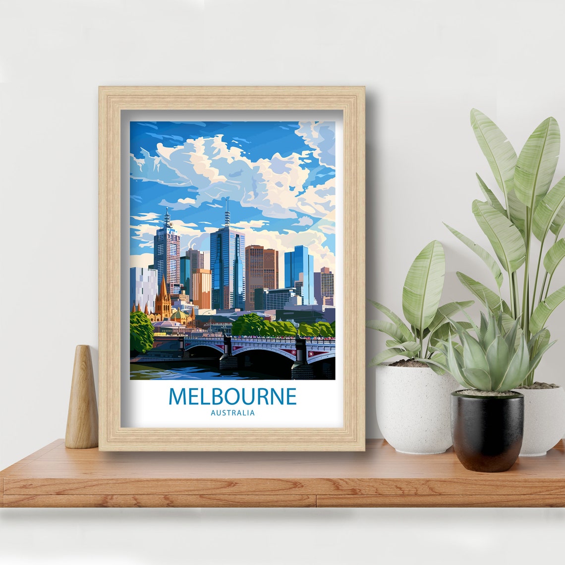 Melbourne Australia City Skyline Over the Yarra River Art Poster - Image 4
