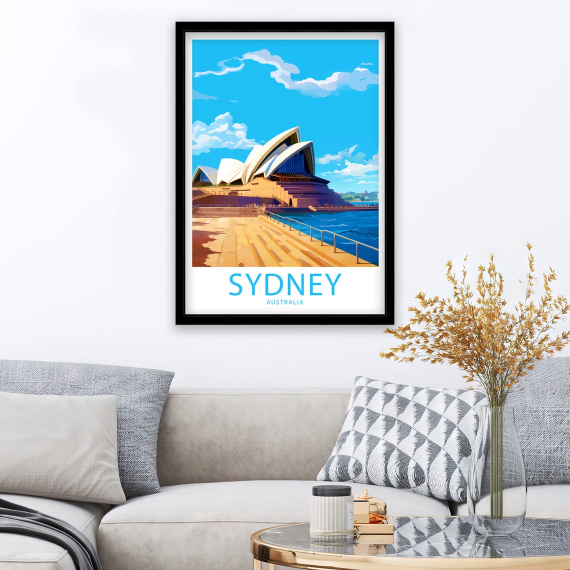 Sydney Australia Opera House Boardwalk Sunny Illustrated Travel Poster - Image 2