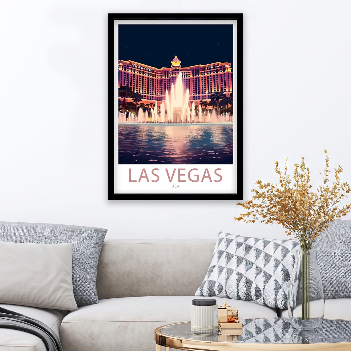 Las Vegas USA Bellagio Fountains Night Glow Casino Lights Poster - Image 2