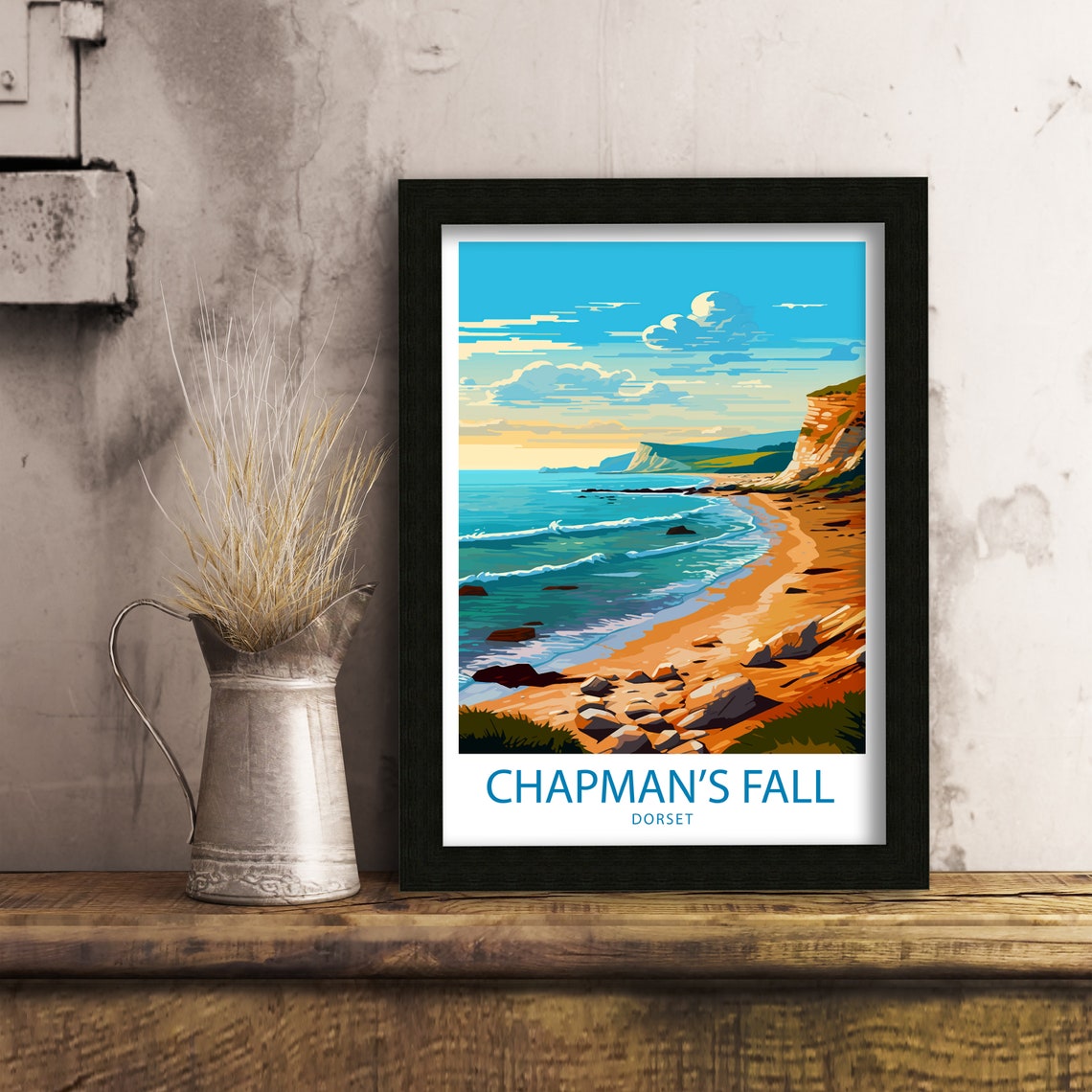 Chapman's Fall Dorset White Cliffs Rocky Shore Blue Sea Poster - Image 6