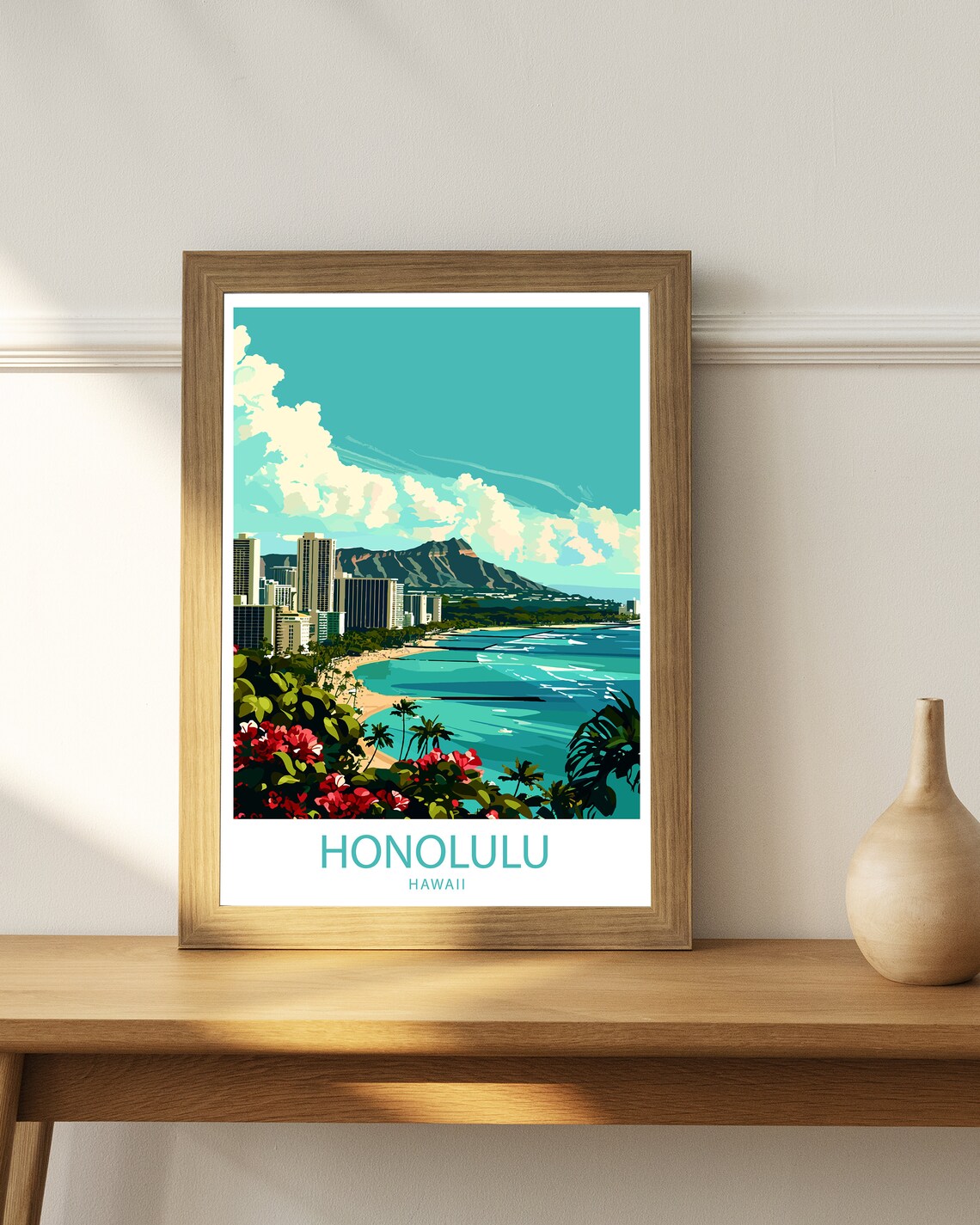 Honolulu Travel Poster, Hawaii City Wall Decor - Image 3