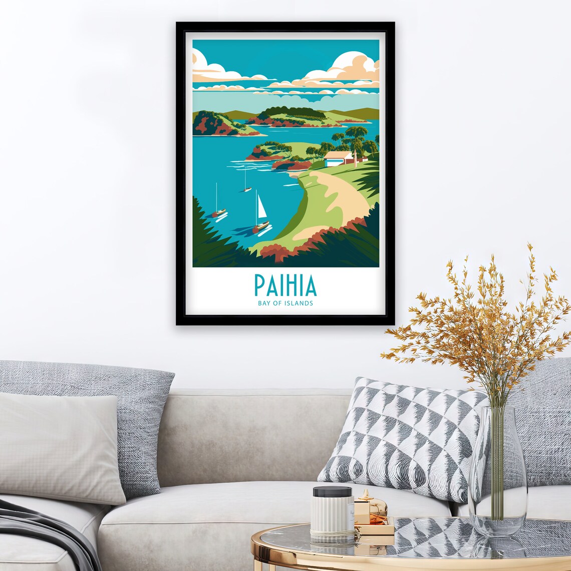Paihia Bay Of Islands New Zealand Sailboats Coastline View Poster - Image 3
