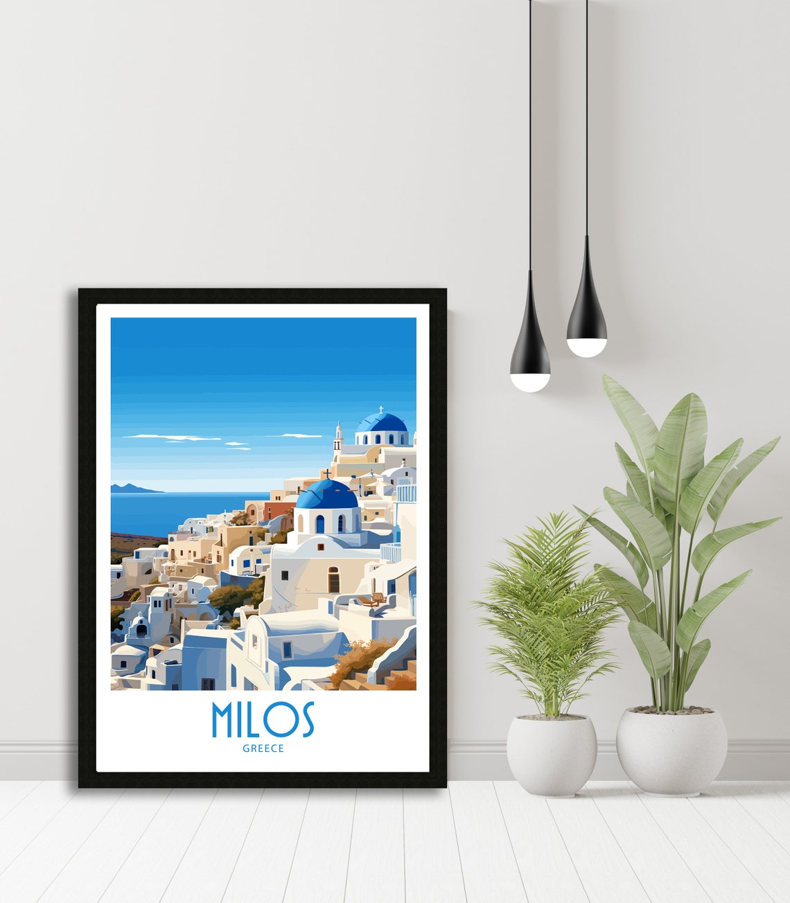 Milos Greece Whitewashed Blue Dome Seaside Town Travel Poster - Image 5
