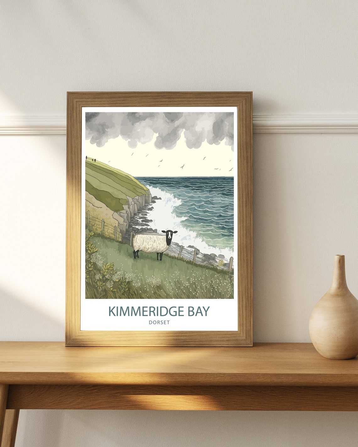 Kimmeridge Bay Dorset Sheep Cliff Waves Watercolor Art Poster - Image 3