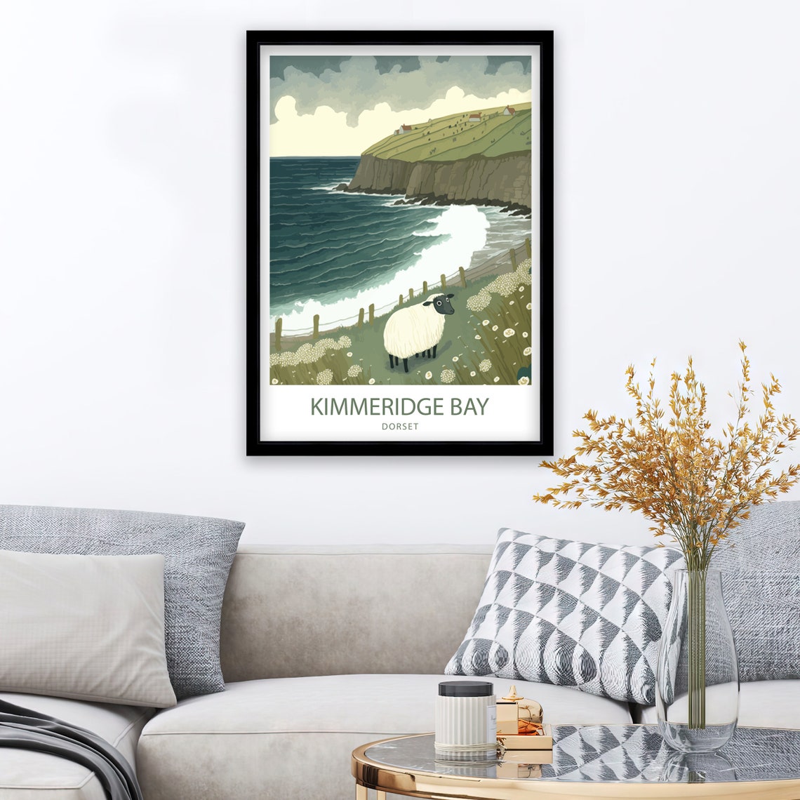 Kimmeridge Bay Dorset Sheep Flowers Cliff Retro Travel Poster - Image 2