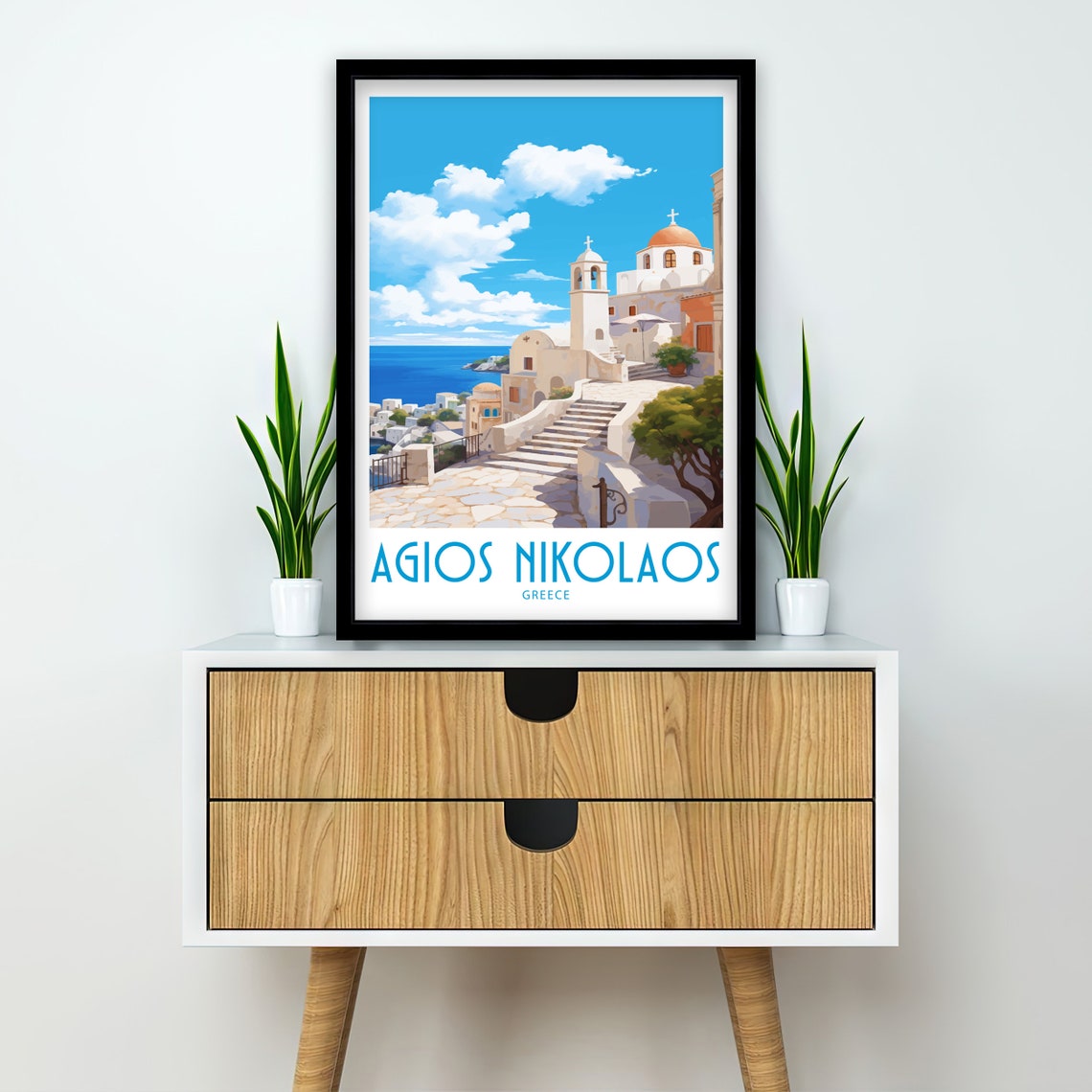Agios Nikolaos Greece Hilltop Church Stone Steps Sea View Poster - Image 2