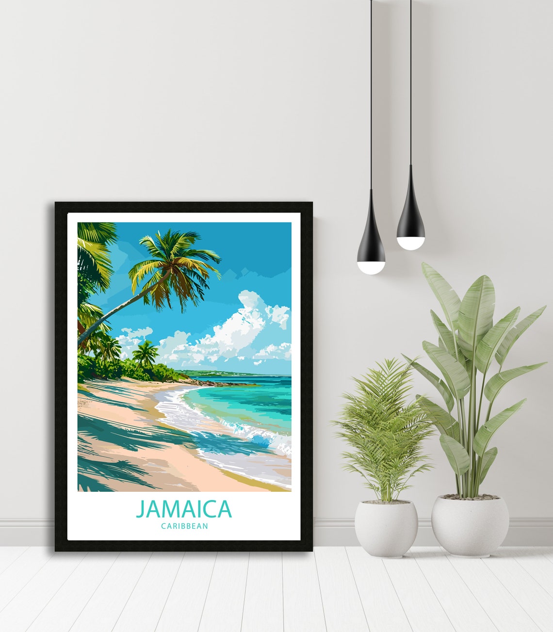 Jamaica Caribbean Palm Lined Sandy Beach Turquoise Sea Travel Poster - Image 4
