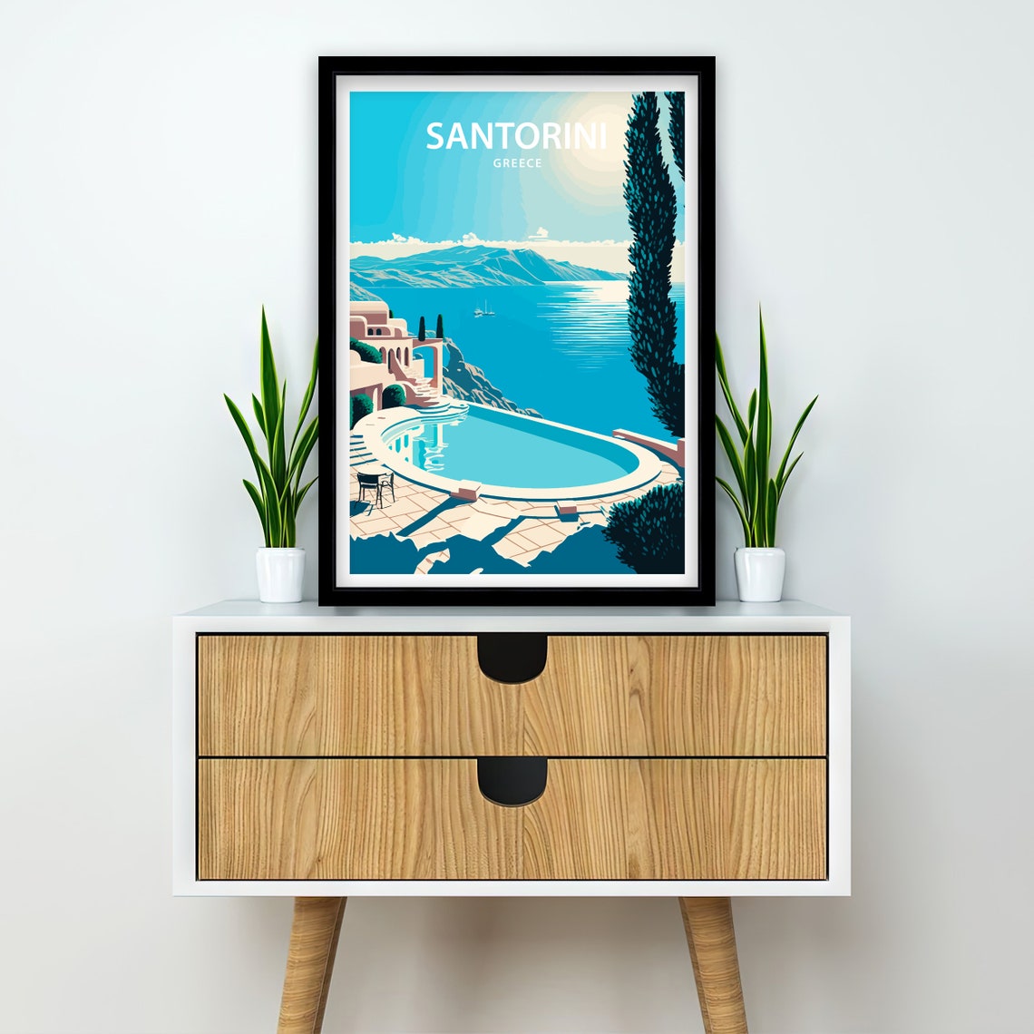 Santorini Greece Infinity Pool Aegean Sea Sunset Travel Poster - Image 2