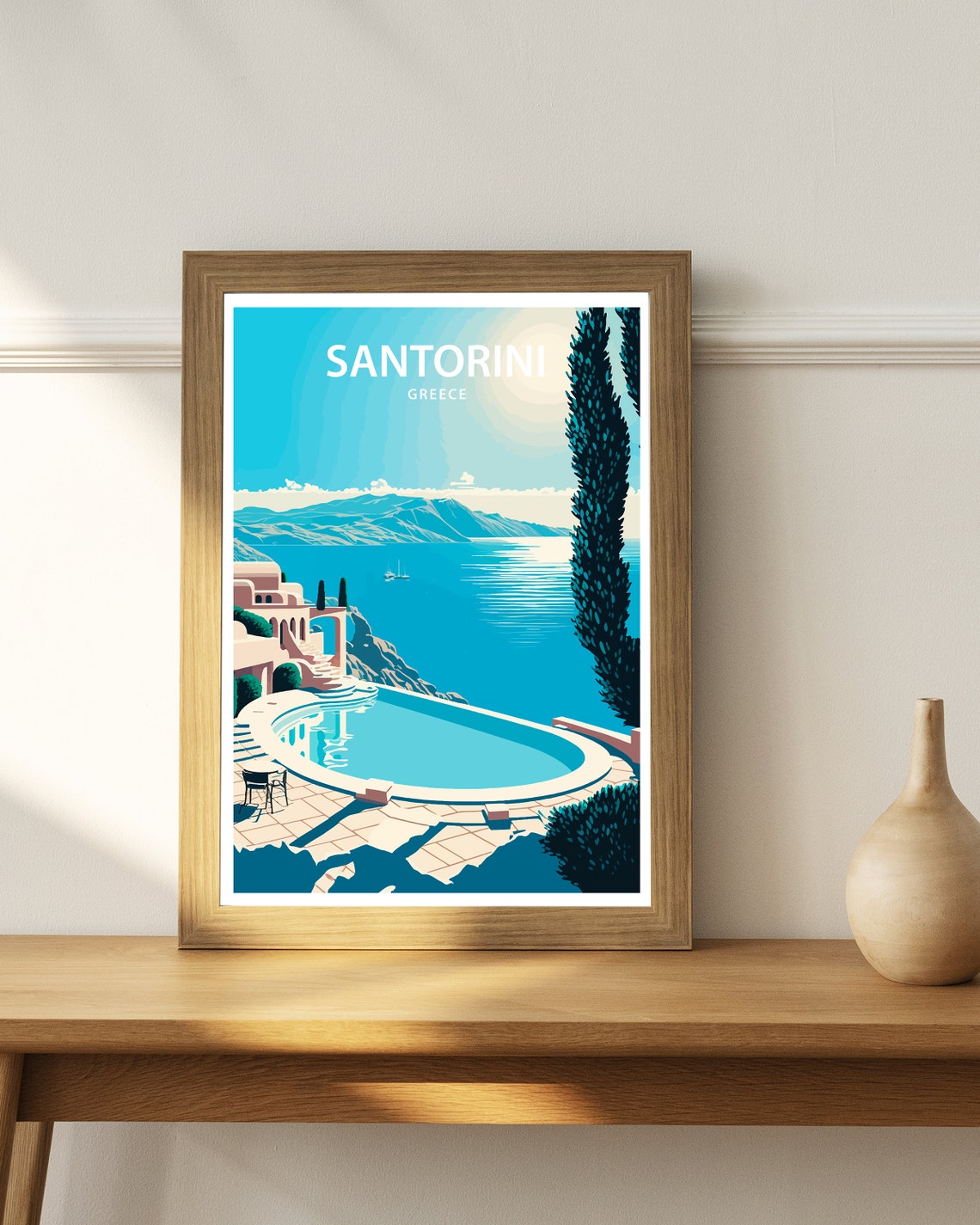 Santorini Greece Infinity Pool Aegean Sea Sunset Travel Poster - Image 4