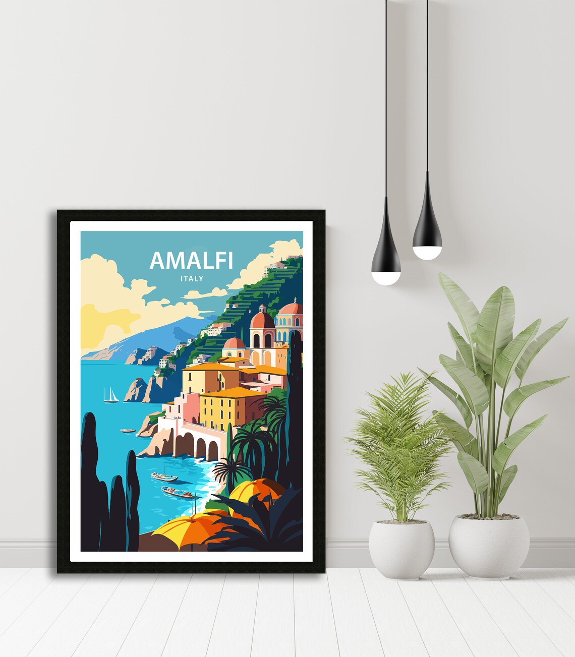Amalfi Italy Colorful Cliffside Village Travel Illustration Poster - Image 5