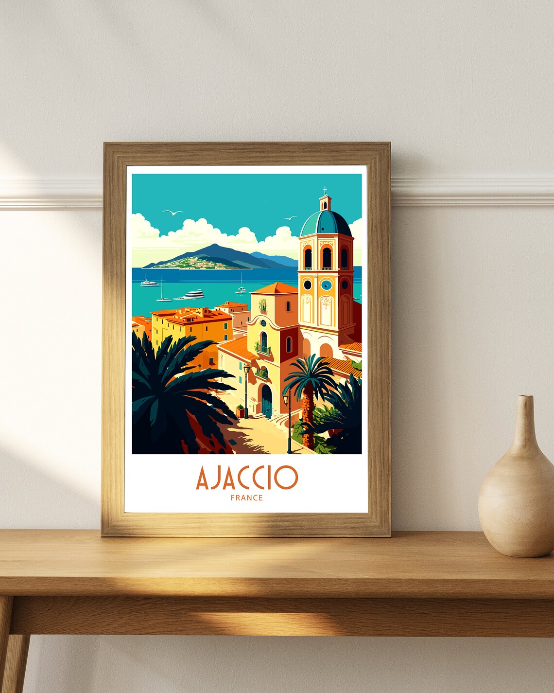 Ajaccio France Hilltop Church View Over Bay Boats Travel Poster - Image 5