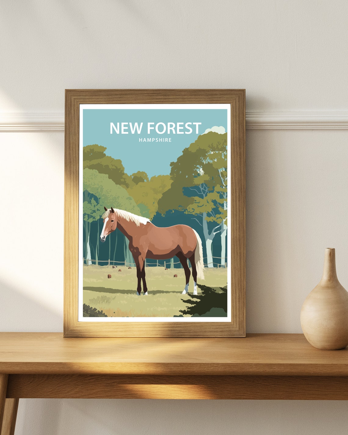New Forest Hampshire Chestnut Horse Meadow Woodland Travel Poster - Image 3