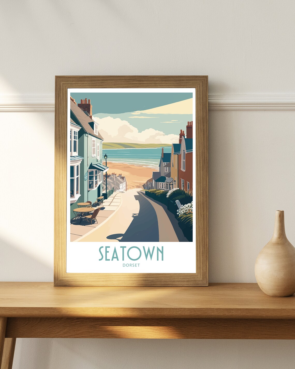 Seatown Dorset Village Street Cottages Sea View Retro Travel Poster - Image 4
