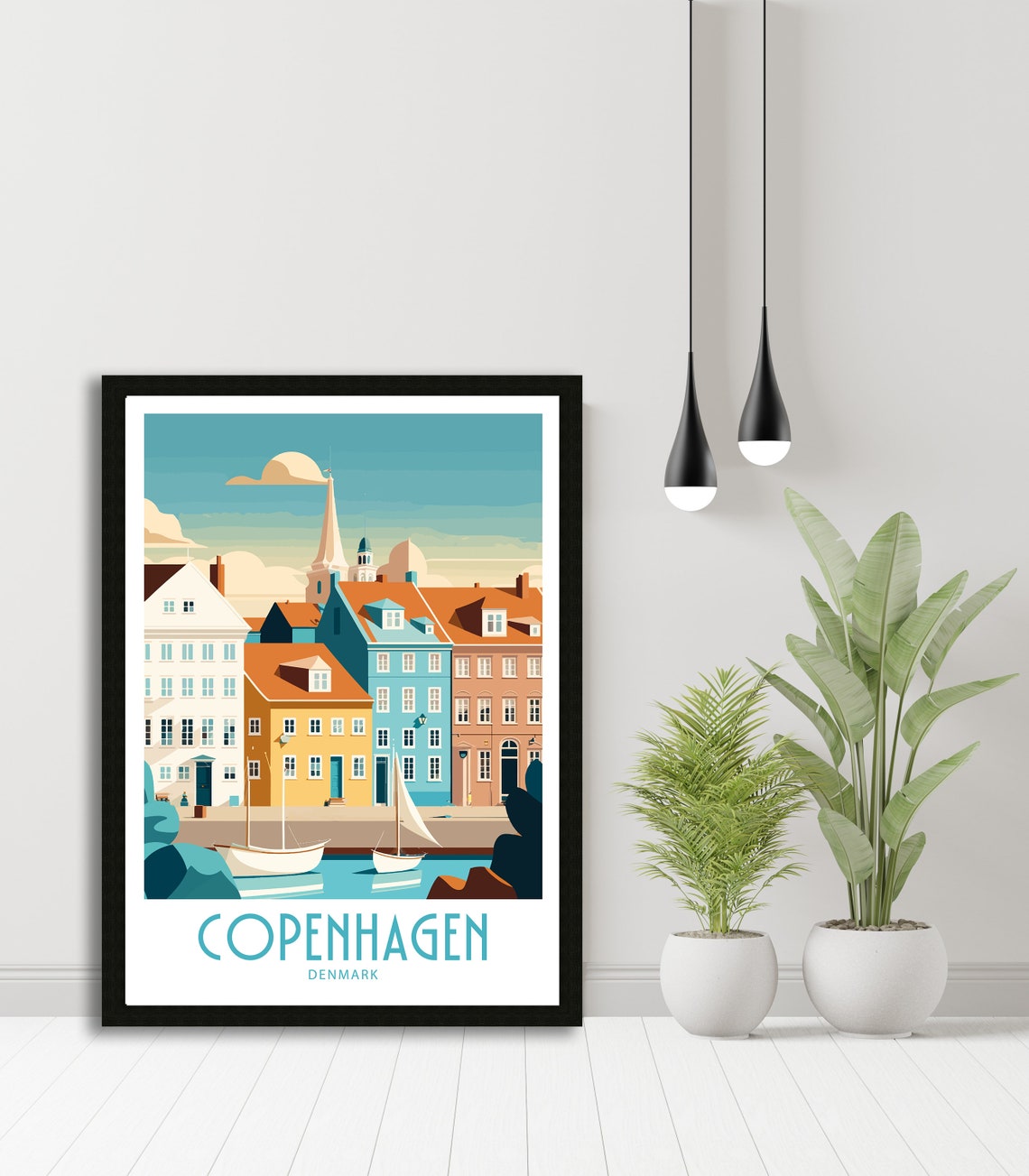 Copenhagen Denmark Pastel Harbor Houses Sailboats Retro Poster - Image 5