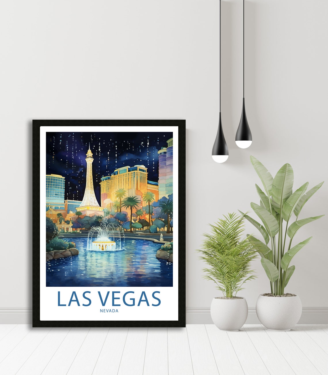 Las Vegas Nevada Eiffel Tower Pond Fountain Night Lights Poster - Image 4