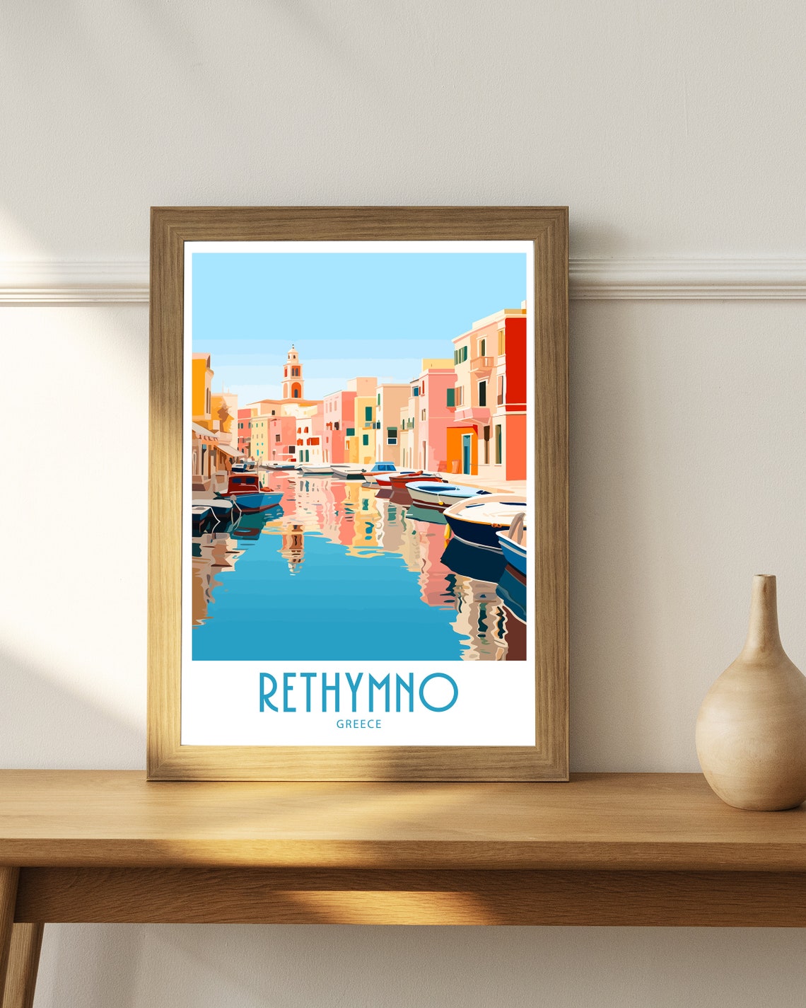 Rethymno Greece Colorful Waterfront Reflections Old Town Harbor Poster - Image 4
