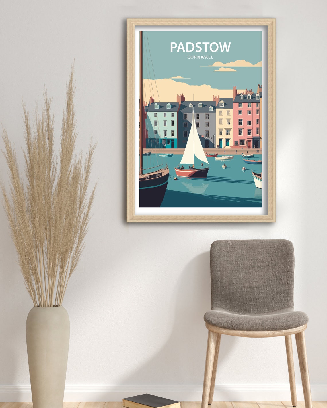 Padstow Cornwall Harbor Sailboats Pastel Buildings Travel Poster - Image 5