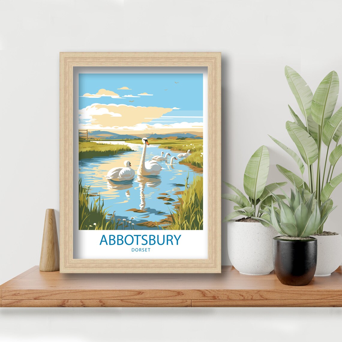 Abbotsbury Dorset Swans River Countryside Illustrated Travel Poster - Image 5