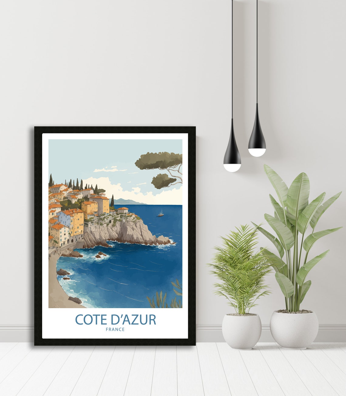 Cote dAzur France Riviera Cliff Village Ocean Vintage Travel Poster - Image 4