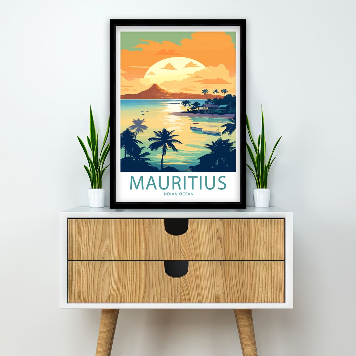 Mauritius Indian Ocean Palm Beach Sunset Illustrated Travel Poster - Image 2