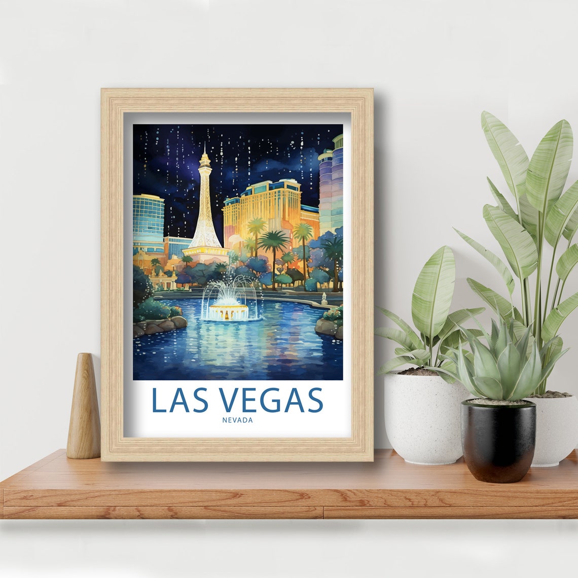 Las Vegas Nevada Eiffel Tower Pond Fountain Night Lights Poster - Image 5