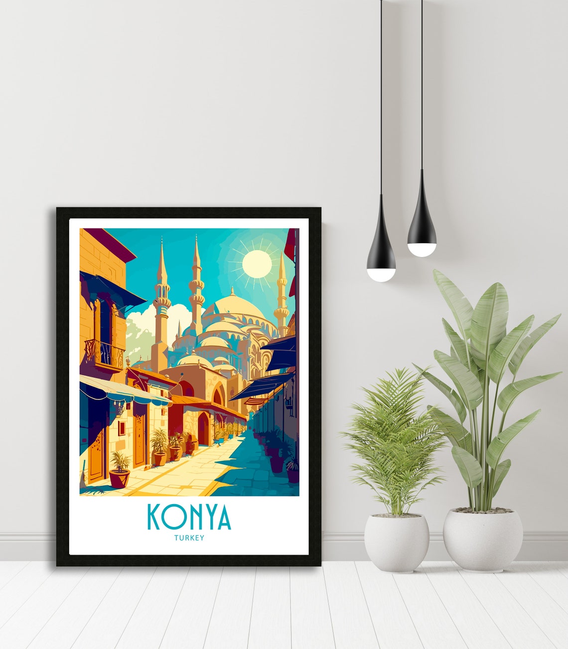 Konya Turkey Grand Mosque Street Scene Vintage Travel Poster - Image 5