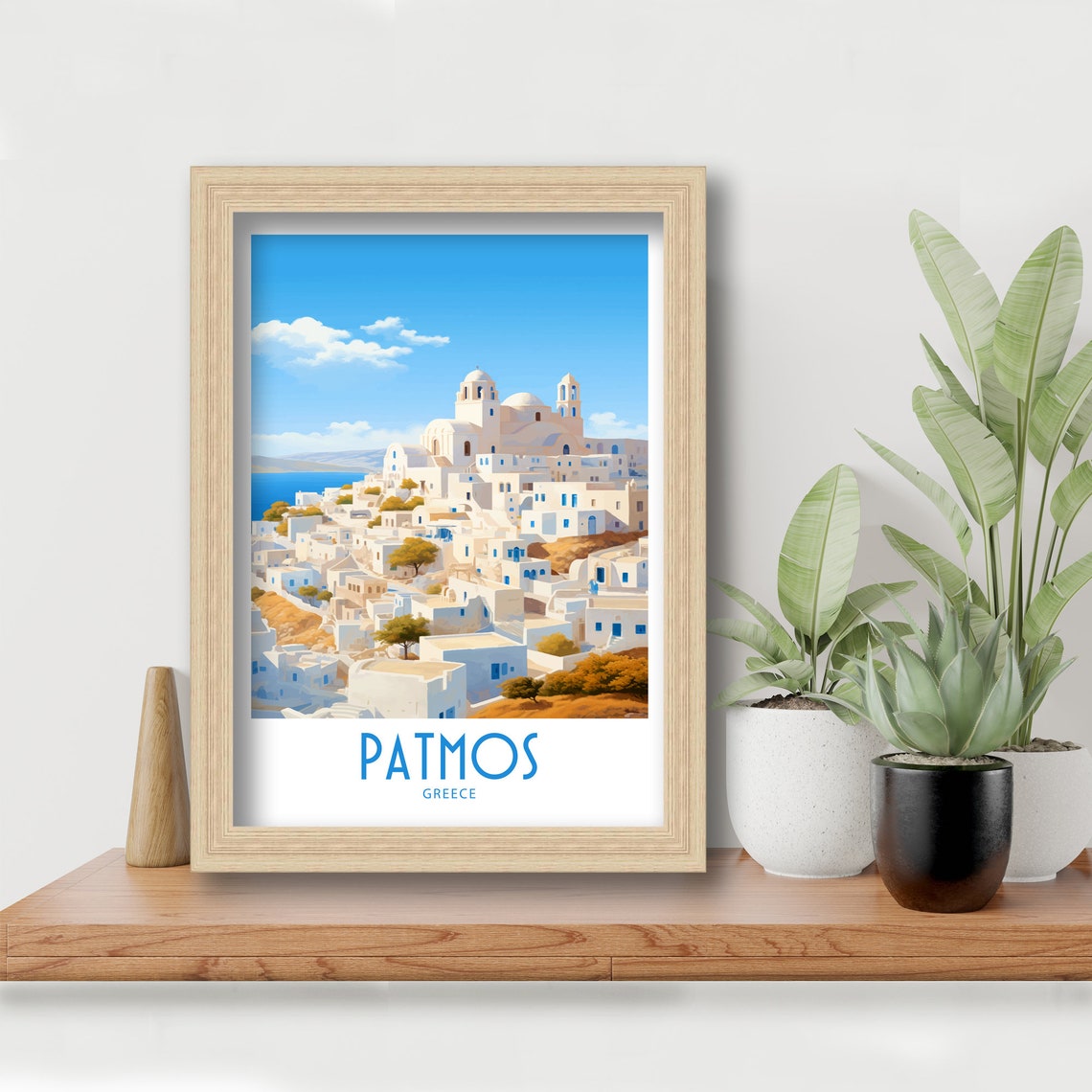 Patmos Greece Hilltop Town Domed Church Olive Trees Travel Art Poster - Image 6
