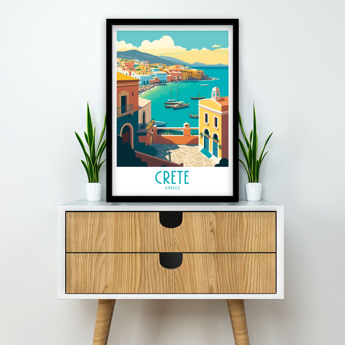 Crete Greece Colorful Harbor Fishing Boats Retro Travel Poster - Image 2