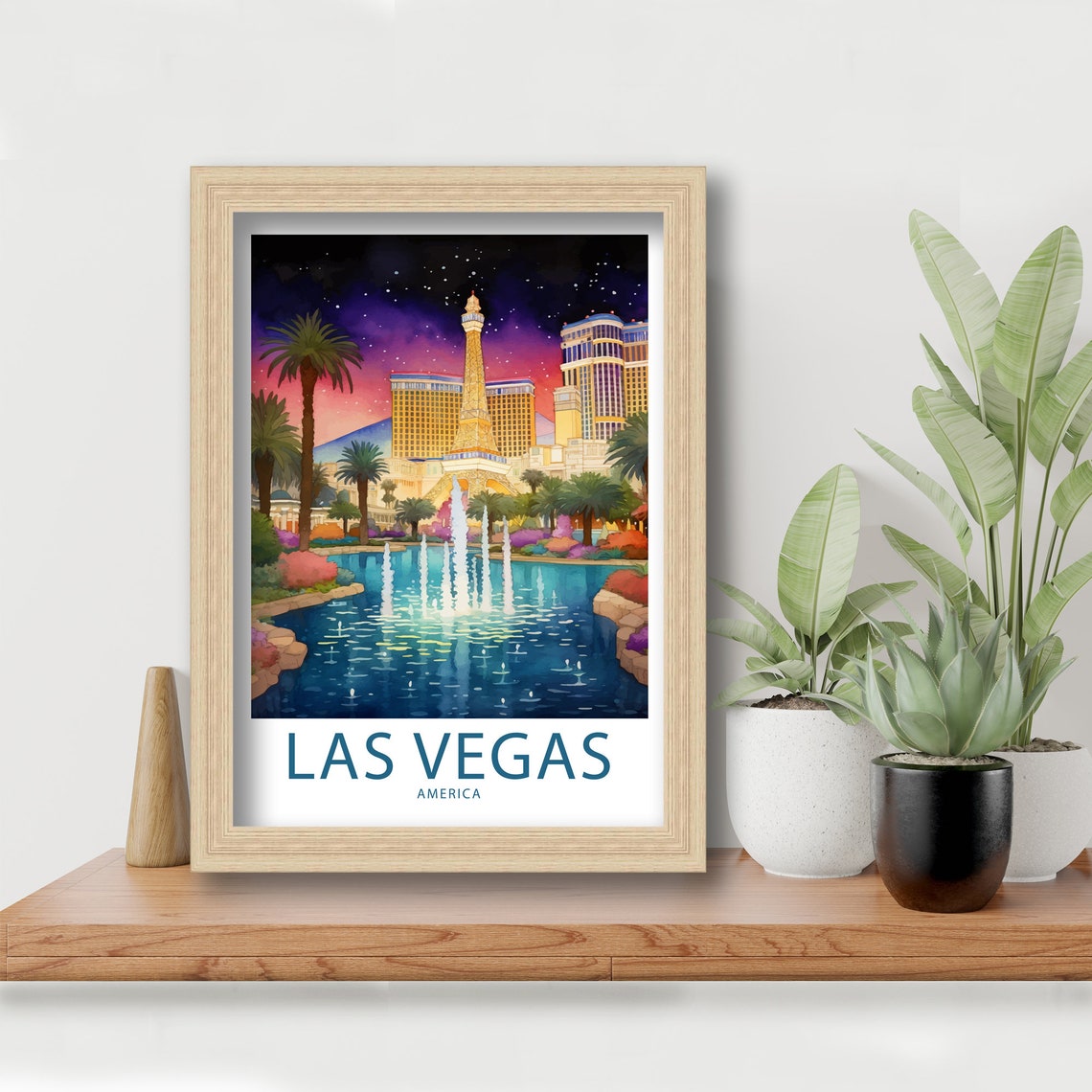 Las Vegas America Eiffel Tower Replica Fountain Lake Night Poster - Image 5