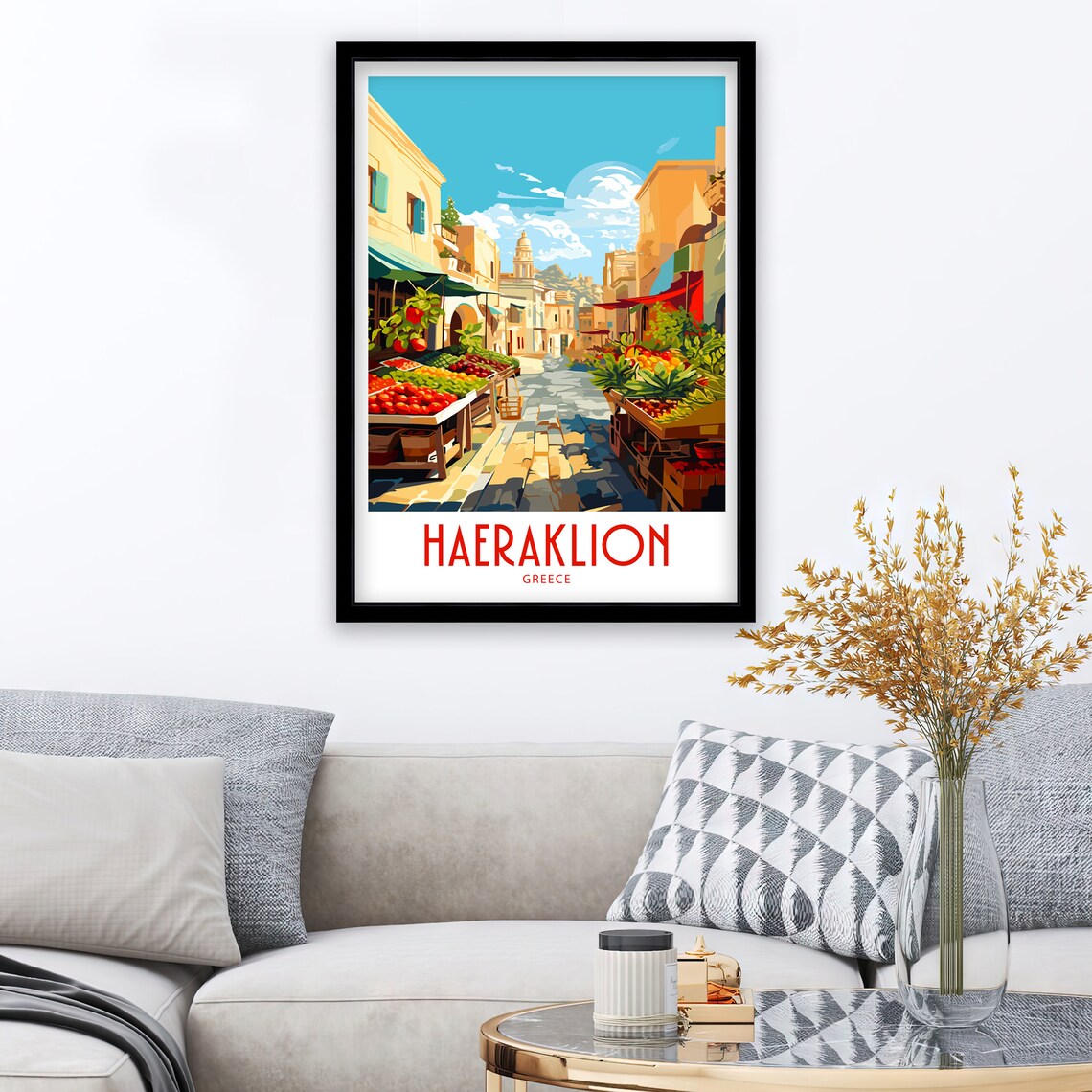 Haeraklion Greece Bustling Market Street Vintage Travel Poster - Image 3