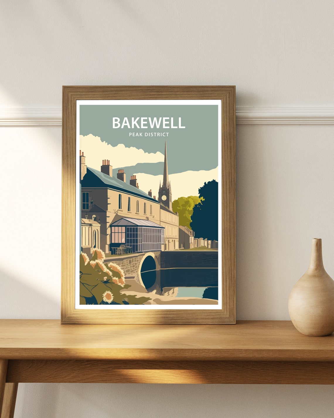 Bakewell Peak District Stone Bridge And Church Spire River View Poster - Image 4