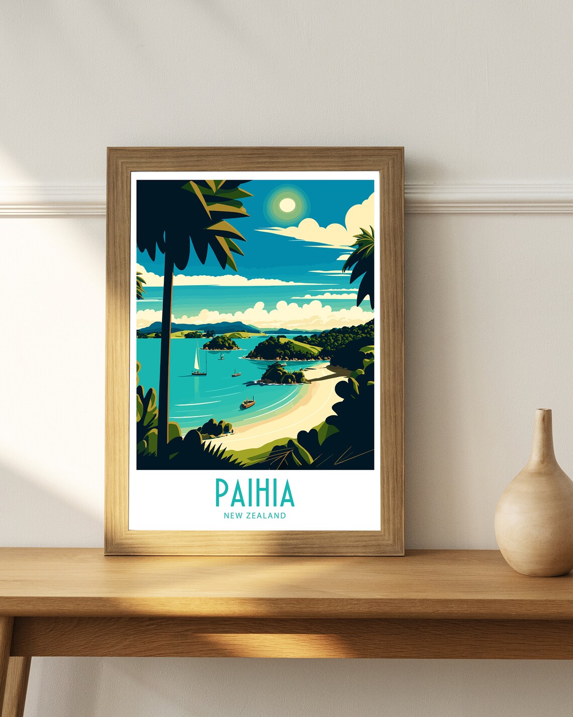 Paihia New Zealand Bay Of Islands Beach Boats Tropical View Poster - Image 4
