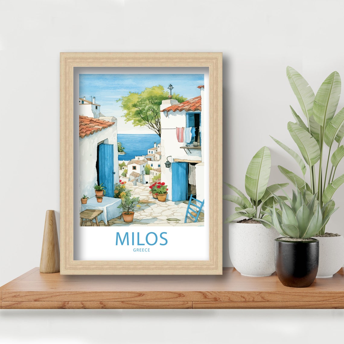 Milos Greece Whitewashed Seaside Alley Blue Doors Travel Poster - Image 6