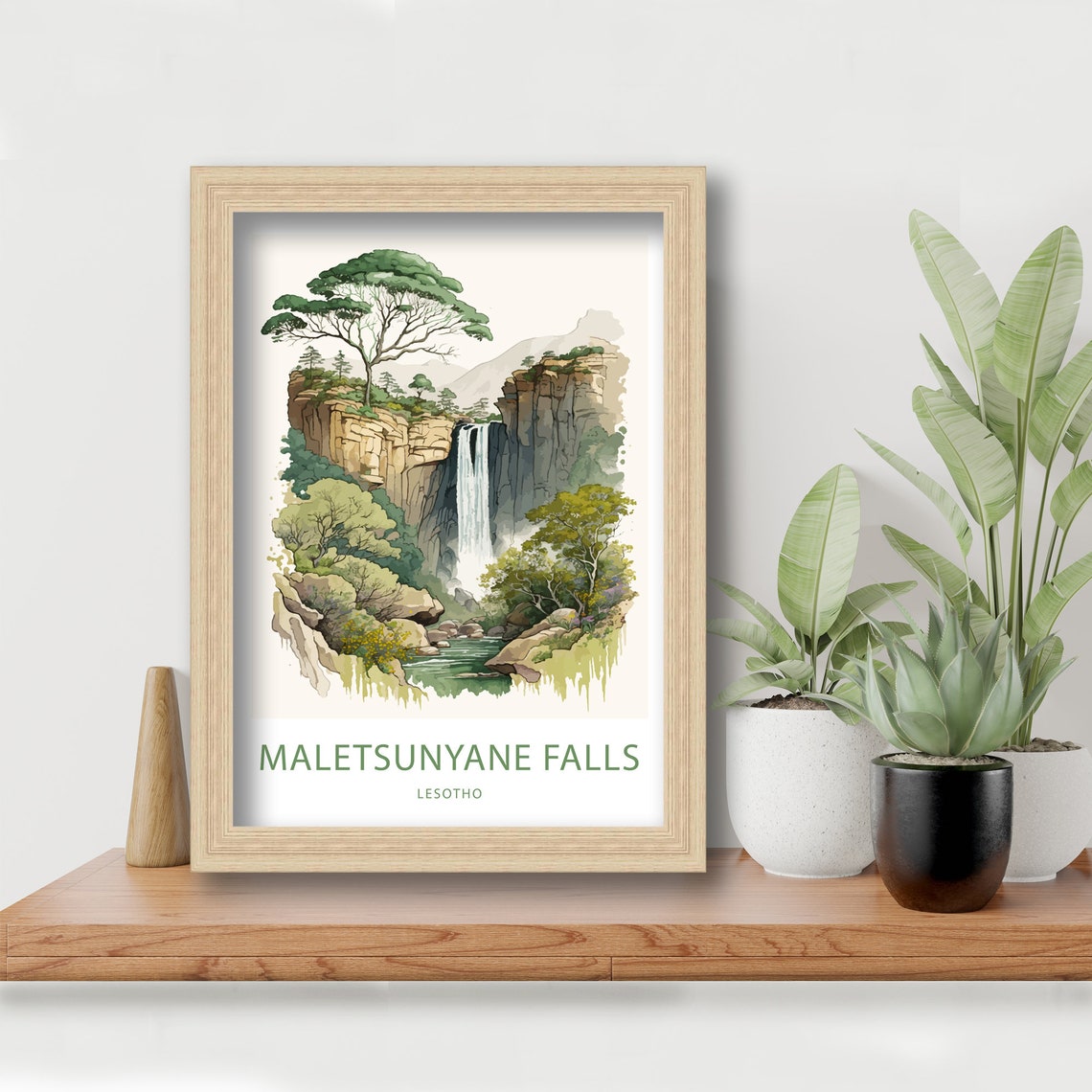 Maletsunyane Falls Lesotho Waterfall Cliffs Watercolor Nature Poster - Image 5