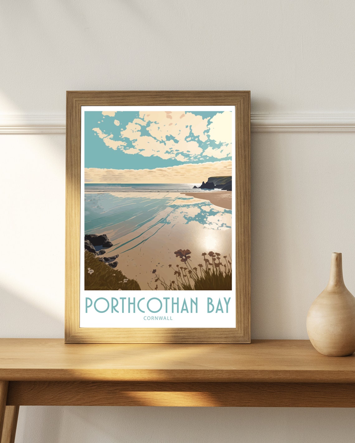 Porthcothan Bay Cornwall Headland Wildflowers Sandy Beach Art Poster - Image 6